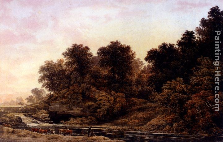 John Glover Cattle Watering At Dusk